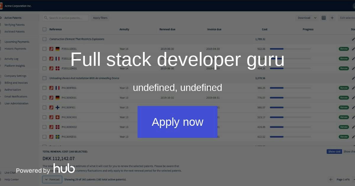 The Hub | Full stack developer guru | PatentRenewal.com