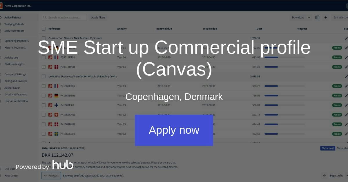 The Hub | SME Start up Commercial profile (Canvas) | PatentRenewal.com