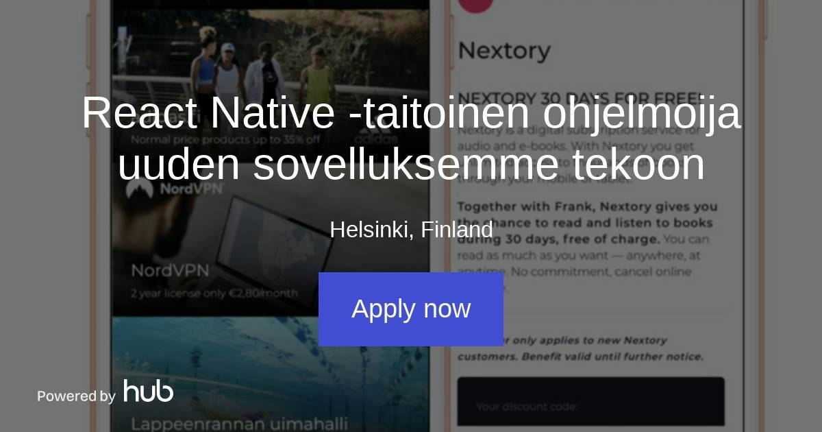 The Hub | React Native -taitoinen ohjelmoija uuden sovelluksemme tekoon ...