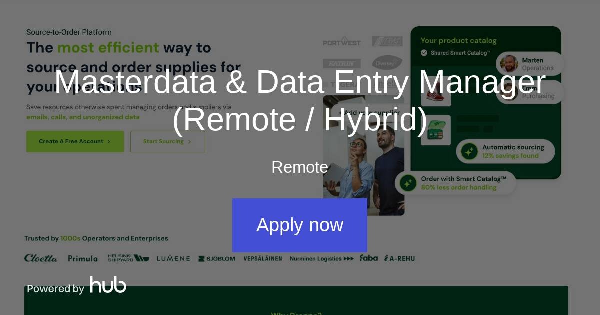 Data Entry Manager The Hub | Masterdata & Data Entry Manager (Remote / Hybrid) | Droppe